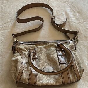 Fossil Taupe and Brown Signature Crossbody Purse